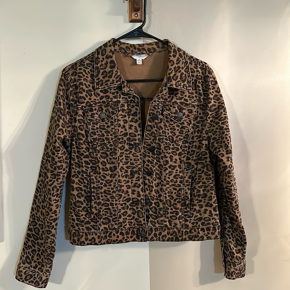 Cheetah print denim jeans jacket M